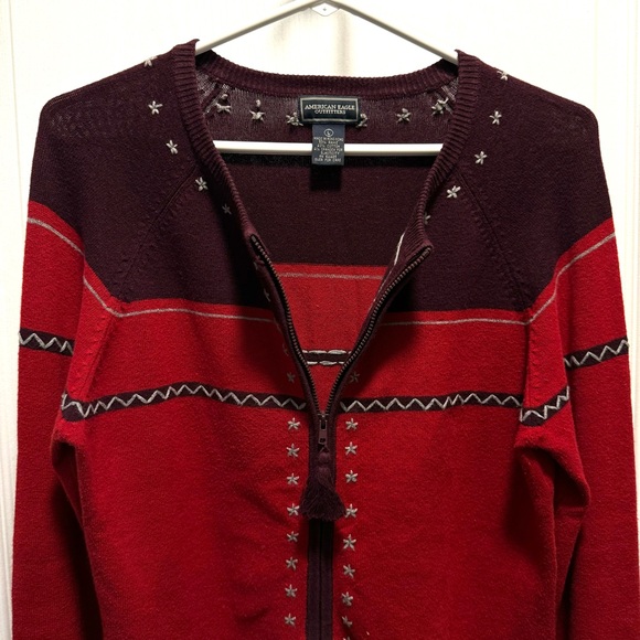 American Eagle Cardigan Sweater maroon/Red full zipper Southwestern, size L - Picture 4 of 5